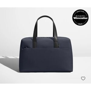 Away The Everywhere Bag — Navy Blue Water-Resistant Nylon Duffle with Leather Tr